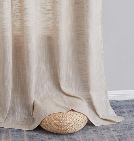 HLC.ME ماديسون من الكتان الصناعي المزخرف شبه الشفاف للخصوصية، ستائر نافذة شفافة بطول الأرض، ستائر سميكة للمكتب وغرفة المعيشة، لوحتان (54 عرضًا × 84 طولًا، أبيض) in Kuwait