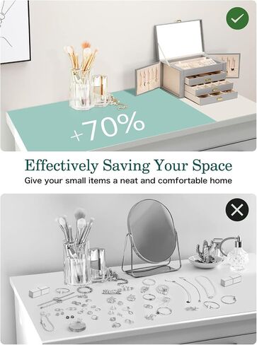 Emibele Jewelry Boxes for Women, 4 Tier Jewelry Organizer Box with Mirror, Large Jewelry Box with 3 Drawer Multiple Storage for Necklace, Earring, Ring, Bracelet and Watch, Gray in Saudi Arabia