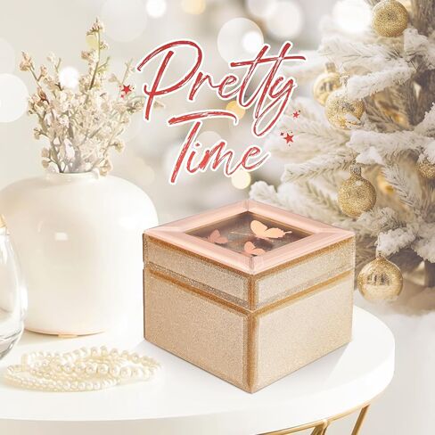 Butterfly Jewelry Box, 2 Layers Jewelry Organizer Box for Women, PU Leather Butterfly Display Jewelry Holder with Mirror for Earring Ring Bracelet, Best Gift for Girls Mother Girlfriend (Pink Gold) in Saudi Arabia