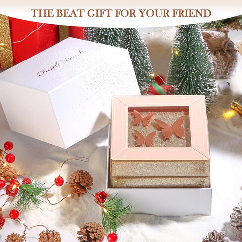 Butterfly Jewelry Box, 2 Layers Jewelry Organizer Box for Women, PU Leather Butterfly Display Jewelry Holder with Mirror for Earring Ring Bracelet, Best Gift for Girls Mother Girlfriend (Pink Gold) in Saudi Arabia