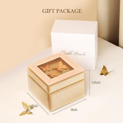 Butterfly Jewelry Box, 2 Layers Jewelry Organizer Box for Women, PU Leather Butterfly Display Jewelry Holder with Mirror for Earring Ring Bracelet, Best Gift for Girls Mother Girlfriend (Pink Gold) in Saudi Arabia