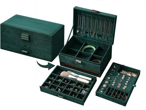 صندوق منظم لتخزين المجوهرات من الأكريليك من AARAINBOW مع 5 أدراج، حامل أقراط شفاف وحقيبة مجوهرات تعرض حامل مجوهرات لسوار القلادة، هدية مثالية للفتيات والنساء (بيج) in Kuwait