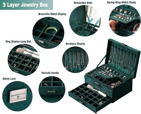 صندوق منظم لتخزين المجوهرات من الأكريليك من AARAINBOW مع 5 أدراج، حامل أقراط شفاف وحقيبة مجوهرات تعرض حامل مجوهرات لسوار القلادة، هدية مثالية للفتيات والنساء (بيج) in Kuwait