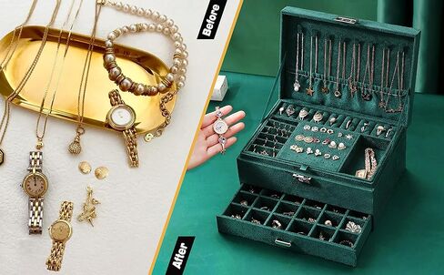 صندوق منظم لتخزين المجوهرات من الأكريليك من AARAINBOW مع 5 أدراج، حامل أقراط شفاف وحقيبة مجوهرات تعرض حامل مجوهرات لسوار القلادة، هدية مثالية للفتيات والنساء (بيج) in Kuwait