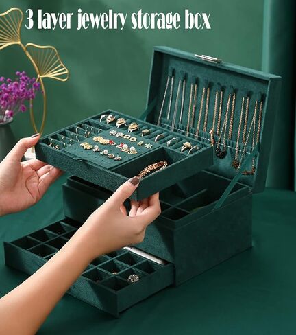 صندوق منظم لتخزين المجوهرات من الأكريليك من AARAINBOW مع 5 أدراج، حامل أقراط شفاف وحقيبة مجوهرات تعرض حامل مجوهرات لسوار القلادة، هدية مثالية للفتيات والنساء (بيج) in Kuwait