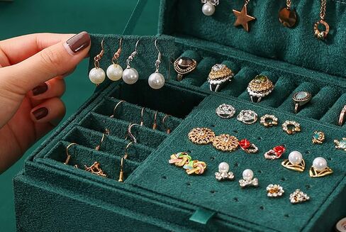 صندوق منظم لتخزين المجوهرات من الأكريليك من AARAINBOW مع 5 أدراج، حامل أقراط شفاف وحقيبة مجوهرات تعرض حامل مجوهرات لسوار القلادة، هدية مثالية للفتيات والنساء (بيج) in Kuwait