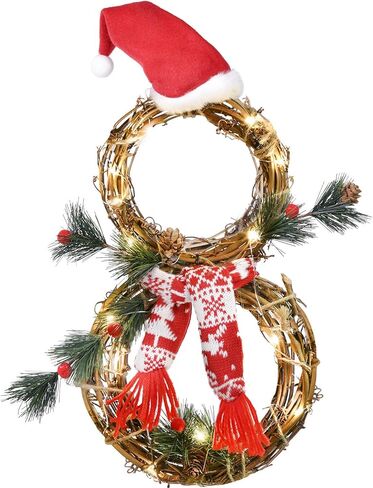 Lvydec مضيئة إكليل عيد الميلاد للديكور - 16 × 8 بوصة إكليل العنب مع قبعة حمراء ووشاح على شكل إكليل الثلج معلقة للباب الأمامي ديكور المنزل للجدار in Kuwait