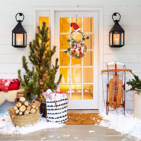 Lvydec مضيئة إكليل عيد الميلاد للديكور - 16 × 8 بوصة إكليل العنب مع قبعة حمراء ووشاح على شكل إكليل الثلج معلقة للباب الأمامي ديكور المنزل للجدار in Kuwait