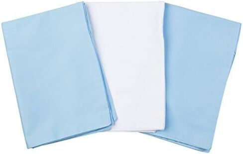 3 Toddler Pillowcases - 1 Blue and 2 White - Envelope Style - for Pillows Sized 13x18 and 14x19-100% Cotton with Soft Sateen Weave - Machine Washable (1 Blue and 2 White) in Saudi Arabia