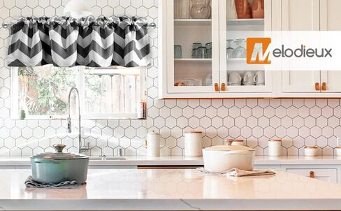 ستائر Melodieux ستائر ستائر نافذة قصيرة مزخرفة للخصوصية لنوافذ المطبخ/غرفة المعيشة/غرفة النوم/ستائر قصيرة بجيب قضيب، 52 بوصة عرض × 18 بوصة طول، رمادي in Kuwait