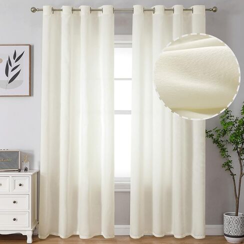 BGment Beige Sheer Curtains 63 Inch Length for Bedroom, Light Filtering Non-See Through Privacy Semi Sheer Curtains Silk Look-Like Window Drapes for Living Room, Each 52 x 63 Inch, Beige in Kuwait