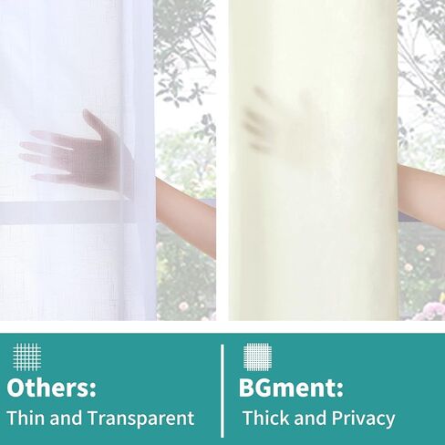 BGment Beige Sheer Curtains 63 Inch Length for Bedroom, Light Filtering Non-See Through Privacy Semi Sheer Curtains Silk Look-Like Window Drapes for Living Room, Each 52 x 63 Inch, Beige in Kuwait