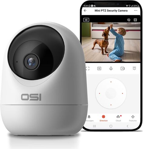 OSI Smart WI-FI Mini PTZ Security Camera - Home Indoor, Pet Camera, Baby Camera, Pan-Tilt-Zoom,Two-Way Audio, Motion Detector, Auto Tracking Night Vision, Auto Tracking, 32GB SD Card,Works with Alexa in Kuwait