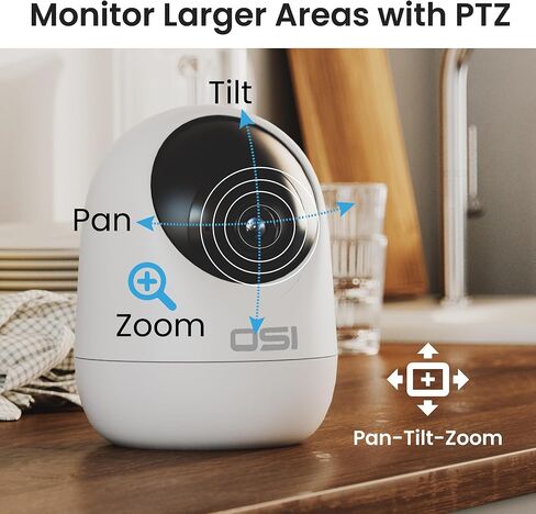 OSI Smart WI-FI Mini PTZ Security Camera - Home Indoor, Pet Camera, Baby Camera, Pan-Tilt-Zoom,Two-Way Audio, Motion Detector, Auto Tracking Night Vision, Auto Tracking, 32GB SD Card,Works with Alexa in Kuwait