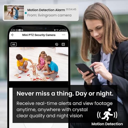 OSI Smart WI-FI Mini PTZ Security Camera - Home Indoor, Pet Camera, Baby Camera, Pan-Tilt-Zoom,Two-Way Audio, Motion Detector, Auto Tracking Night Vision, Auto Tracking, 32GB SD Card,Works with Alexa in Kuwait