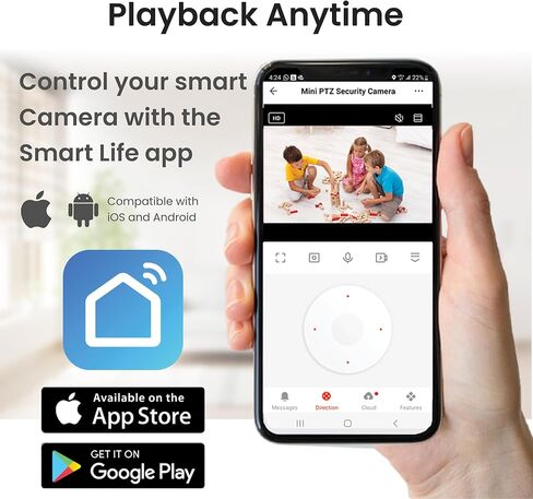 OSI Smart WI-FI Mini PTZ Security Camera - Home Indoor, Pet Camera, Baby Camera, Pan-Tilt-Zoom,Two-Way Audio, Motion Detector, Auto Tracking Night Vision, Auto Tracking, 32GB SD Card,Works with Alexa in Kuwait