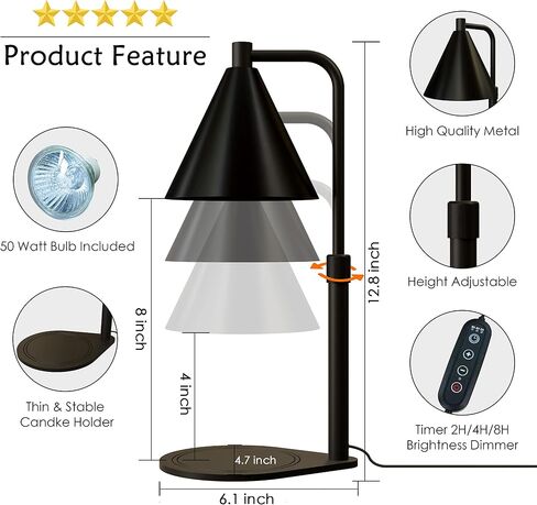 Candle Warmer Lamp Dimmable Light Black Electric Candles Melter with Timer - Adjustable Wax Lantern Warmers with Bulbs for Melting Jar Candle - for Scented Home Bedroom House in Saudi Arabia