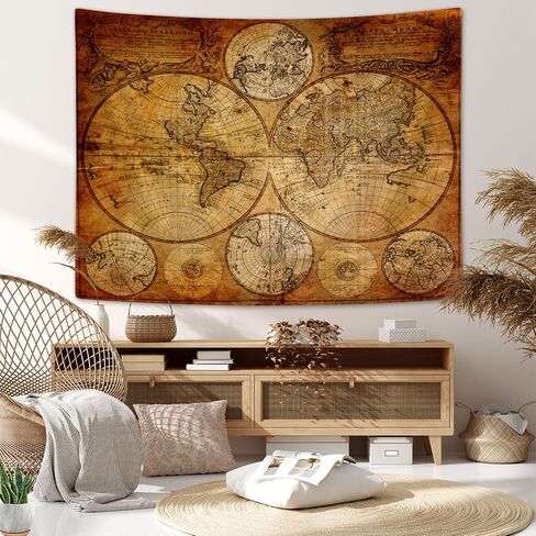 Moyrisou Old World Map Tapestry Wall Hanging for Guys, Vintage Pirate Map Wall Decor Nautical Map of the World Tapestries, Historical Atlas Retro Ocean Themed Posters Home Bedroom Decorations in Saudi Arabia