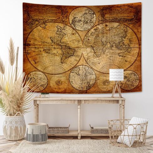 Moyrisou Old World Map Tapestry Wall Hanging for Guys, Vintage Pirate Map Wall Decor Nautical Map of the World Tapestries, Historical Atlas Retro Ocean Themed Posters Home Bedroom Decorations in Saudi Arabia