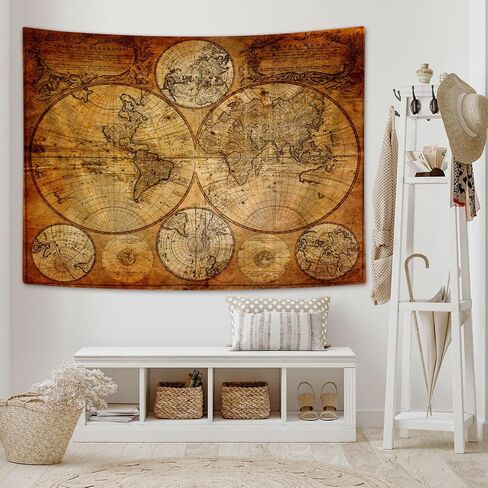 Moyrisou Old World Map Tapestry Wall Hanging for Guys, Vintage Pirate Map Wall Decor Nautical Map of the World Tapestries, Historical Atlas Retro Ocean Themed Posters Home Bedroom Decorations in Saudi Arabia