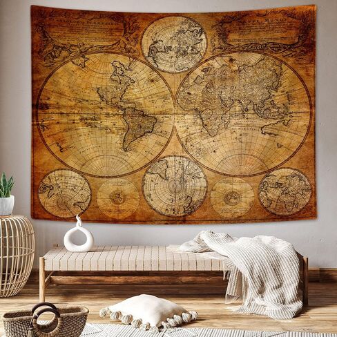 Moyrisou Old World Map Tapestry Wall Hanging for Guys, Vintage Pirate Map Wall Decor Nautical Map of the World Tapestries, Historical Atlas Retro Ocean Themed Posters Home Bedroom Decorations in Saudi Arabia