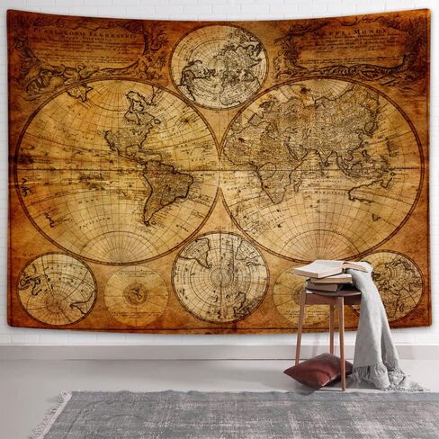 Moyrisou Old World Map Tapestry Wall Hanging for Guys, Vintage Pirate Map Wall Decor Nautical Map of the World Tapestries, Historical Atlas Retro Ocean Themed Posters Home Bedroom Decorations in Saudi Arabia