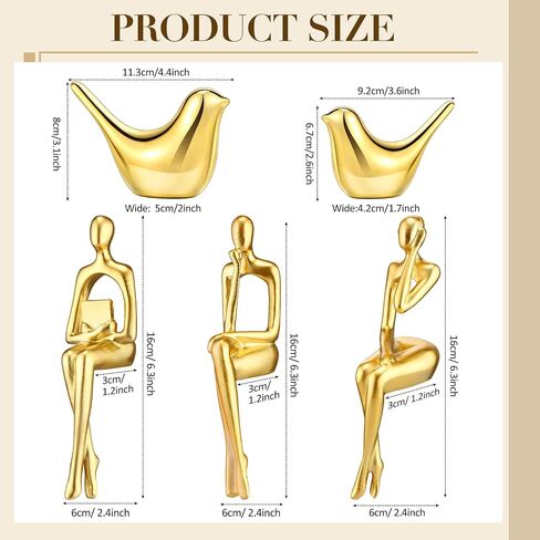 5 Pcs Gold Decor Statue Set Sitting Thinker Statue Gold Bird Statue Abstract Art Sculpture Modern Collectible Sculpture for Home Living Room Office Bookshelf Desktop Decor (Classic) in Saudi Arabia