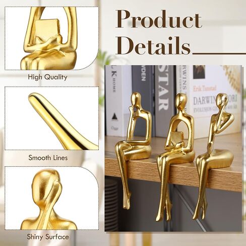 5 Pcs Gold Decor Statue Set Sitting Thinker Statue Gold Bird Statue Abstract Art Sculpture Modern Collectible Sculpture for Home Living Room Office Bookshelf Desktop Decor (Classic) in Saudi Arabia