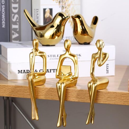 5 Pcs Gold Decor Statue Set Sitting Thinker Statue Gold Bird Statue Abstract Art Sculpture Modern Collectible Sculpture for Home Living Room Office Bookshelf Desktop Decor (Classic) in Saudi Arabia