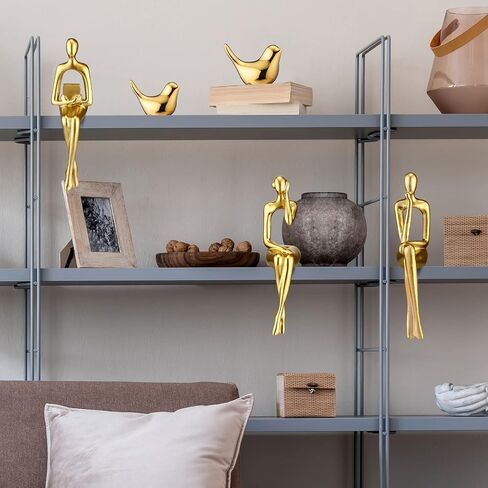 5 Pcs Gold Decor Statue Set Sitting Thinker Statue Gold Bird Statue Abstract Art Sculpture Modern Collectible Sculpture for Home Living Room Office Bookshelf Desktop Decor (Classic) in Saudi Arabia