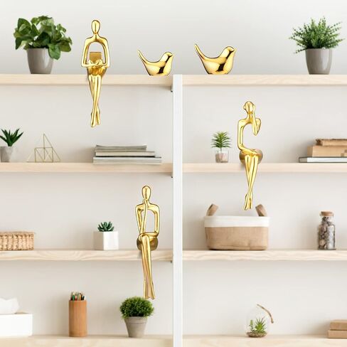 5 Pcs Gold Decor Statue Set Sitting Thinker Statue Gold Bird Statue Abstract Art Sculpture Modern Collectible Sculpture for Home Living Room Office Bookshelf Desktop Decor (Classic) in Saudi Arabia