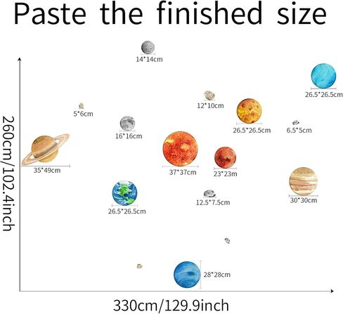 Solar System Wall Stickers for Kids, Universe Space Wall Sticker, Large Size Planet Wall Decal, Space Wall Decor for Bedroom Classroom Playroom Nursery Birthday Gift Idea(L) in Saudi Arabia