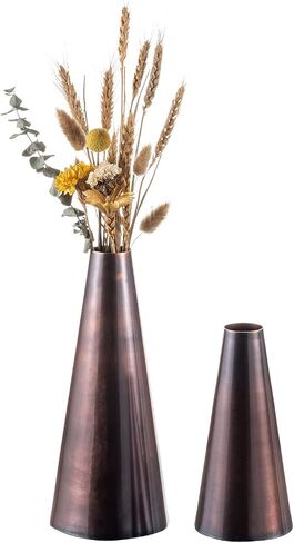 MyGift 7 and 10.5 Inch Vintage Copper Tone Metal Tapered Flower Vases, Decorative Tabletop Centerpiece for Floral Arrangements, 2 Piece Set - Handcrafted in India in Saudi Arabia