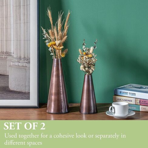 MyGift 7 and 10.5 Inch Vintage Copper Tone Metal Tapered Flower Vases, Decorative Tabletop Centerpiece for Floral Arrangements, 2 Piece Set - Handcrafted in India in Saudi Arabia