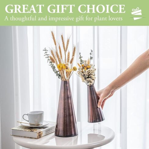 MyGift 7 and 10.5 Inch Vintage Copper Tone Metal Tapered Flower Vases, Decorative Tabletop Centerpiece for Floral Arrangements, 2 Piece Set - Handcrafted in India in Saudi Arabia
