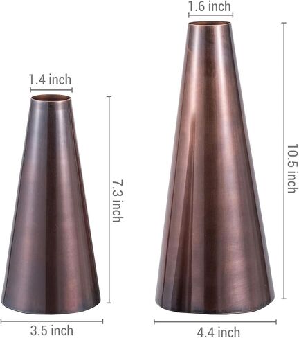 MyGift 7 and 10.5 Inch Vintage Copper Tone Metal Tapered Flower Vases, Decorative Tabletop Centerpiece for Floral Arrangements, 2 Piece Set - Handcrafted in India in Saudi Arabia