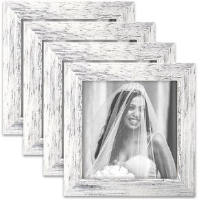 إطارات صور مربعة مقاس 8 × 8 من TOFOREVO مجموعة من 4 إطارات صور من الخشب الريفي للتركيب على الحائط أو عرض الطاولة