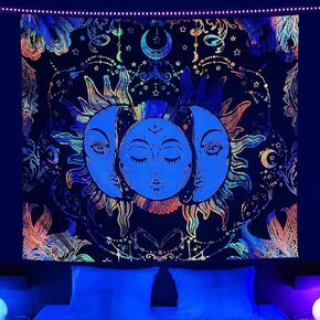 Ralxion Tapestry for Bedroom Aesthetic Room Decor Wall Tapestry Blacklight Tapestry UV Reactive Black Light Posters Colorful Backdrop Glow in the Dark Hippie Boho Tapestries for Bedroom Burning Sun Trippy Tapestry W51"X H59"