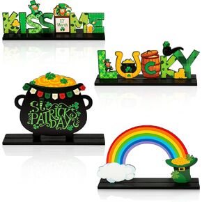 WATINC 4pcs St. Patrick's Day Wooden Table Topper, Shamrock Wood Centerpiece Decorations, Detachable Clover Tiered Tray Signs Decor, Saint Patty’s Day Party Favor Tabletop Supplies for Holiday Kitchen in Saudi Arabia