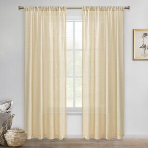 DWCN White Faux Linen Sheer Curtains - Rod Pocket Textured Semi Transparent Voile Bedroom and Living Room Window Curtains, Set of 2 Panels, 52 x 54 Inch Length in Kuwait