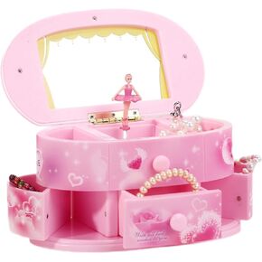 Pairiaok Pink Musical Jewelry Box For Little Girls Jewelry Set For Daughter Girls Ballerina Music Box Gifts For Birthday Christmas in Saudi Arabia