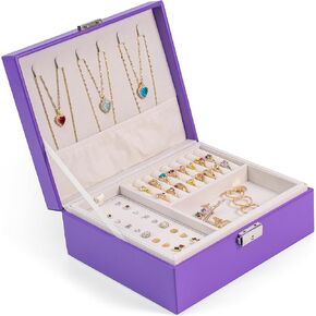 One Modern May Jewelry Box for Young Girls Teen Girls and Women with Lift Out Tray and Silver Latch - 9 x 7.5 x 3.4 inches (Pink)