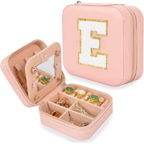 ChezMax Small Jewelry Box for Travel, Mini Initial Jewelry Box, Pink Jewelry Organizer Box, Jewelry Case for Birthday Christmas Valentine Gifts Initial S in Kuwait