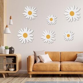 FRIUSATE 6 Pcs Daisy Wall Decor Natural Wooden Flowers Wall Signs Hanging Plaques for Home Nursery School Bedroom Bathroom Office Farmhouse Cute Boho Wall Art Decorations, 3 Sizes, White in Kuwait