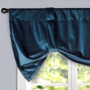 DriftAway Velvet Tie Up Valance for Kitchen 20 Inches Long Rod Pocket Room Darkening Tie up Shade Adjustable Short Curtain for Small Window Bathroom Living Room Bedroom 1 Panel Light Ivory