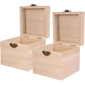 Cabilock Wooden Box 2pcs Unfinished Square Wood Box DIY Craft Wooden Box Jewelry Ring Box Unpainted Storage Box with Hinged Lid Front Clasp for Bracelet Watch Necklace Earrings Style 2 Memory Box in Saudi Arabia