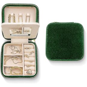 Travel Jewelry Organizer Boxwith Mirror | Velvet Travel Jewelry Case Small Jewelry Boxes for Women | Jewelry Travel Organizer, Jewelry Travel Case for Women | Earring Organizer (Black) in Kuwait