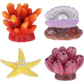 UEETEK 4 حزمة نبات المرجان الاصطناعي Seastar Shell ديكور حوض السمك الشعاب المرجانية زخرفة الراتنج الحرف الديكور لخزان الأسماك in Kuwait