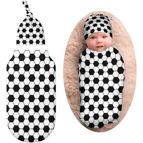 Football Newborn Swaddle Blanket with Beanie Hat, Soft Sleep Sack, Wraps - Gifts for Boys & Girls in Kuwait