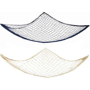 رينجيو شبكة صيد ديكورية لديكور المنزل والحفلات بطابع البحر المتوسط وغرفة المعيشة وغرفة النوم، مقاس 40 × 78 انش، لون ابيض كريمي طبيعي وازرق اوشن in Kuwait